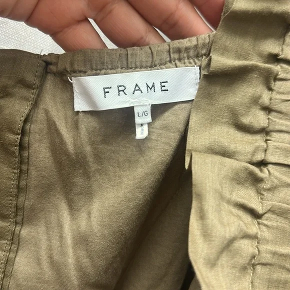 FRAME Ruffle Strap Tank Moss Green Size Large - Picture 10 of 12